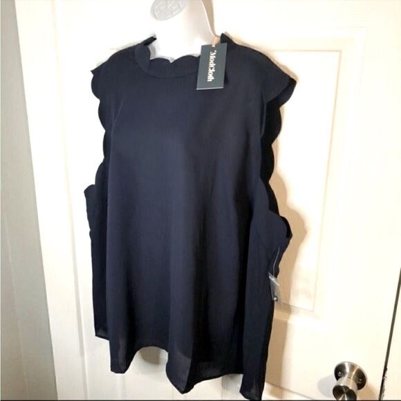 Modcloth Outstanding Scallops Sleeveless Blouse Navy Blue 4X - Picture 6 of 12